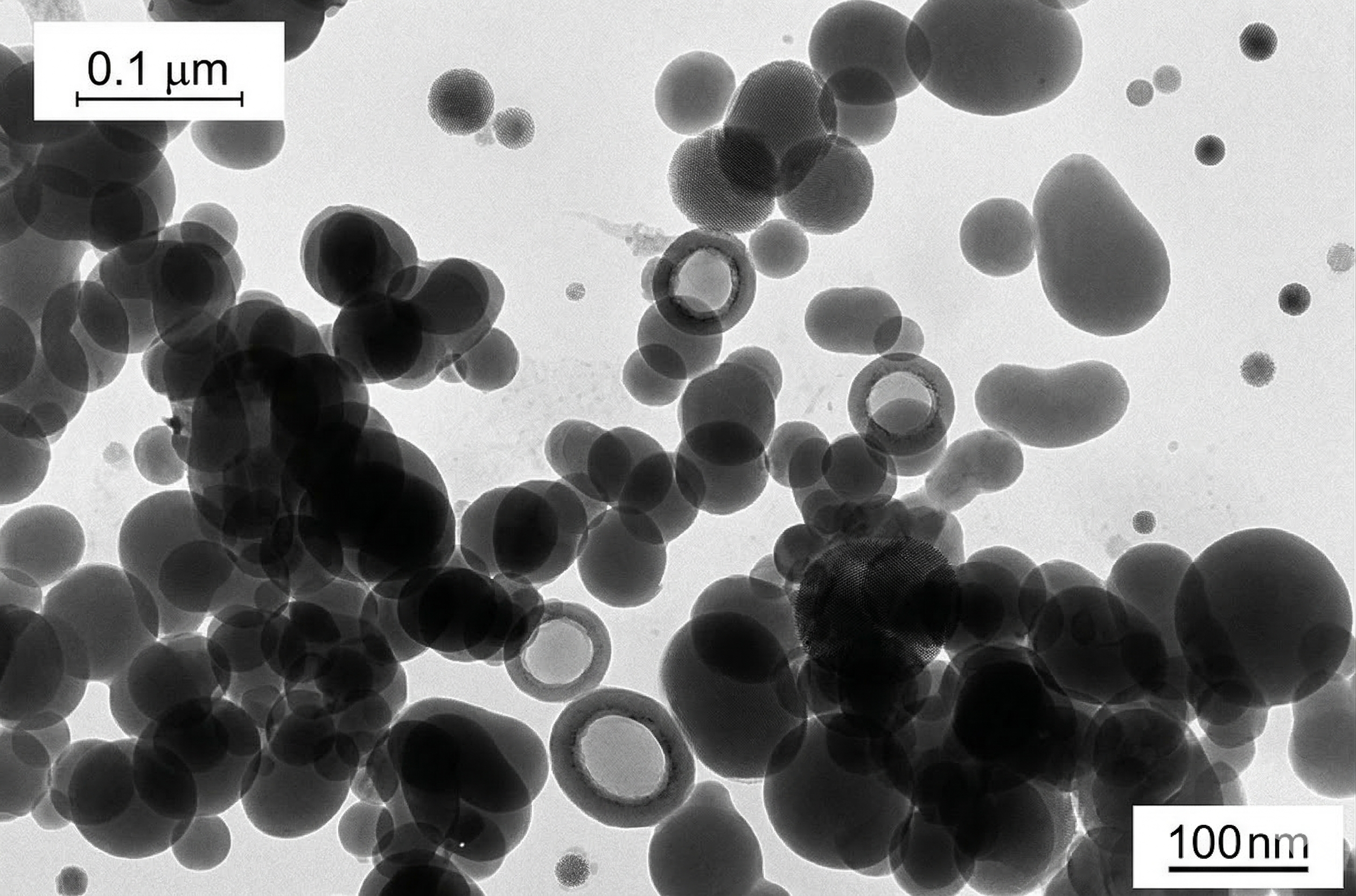 TEM Image of Fumed Silica showing 0.1 micron scale fused aggregate chains