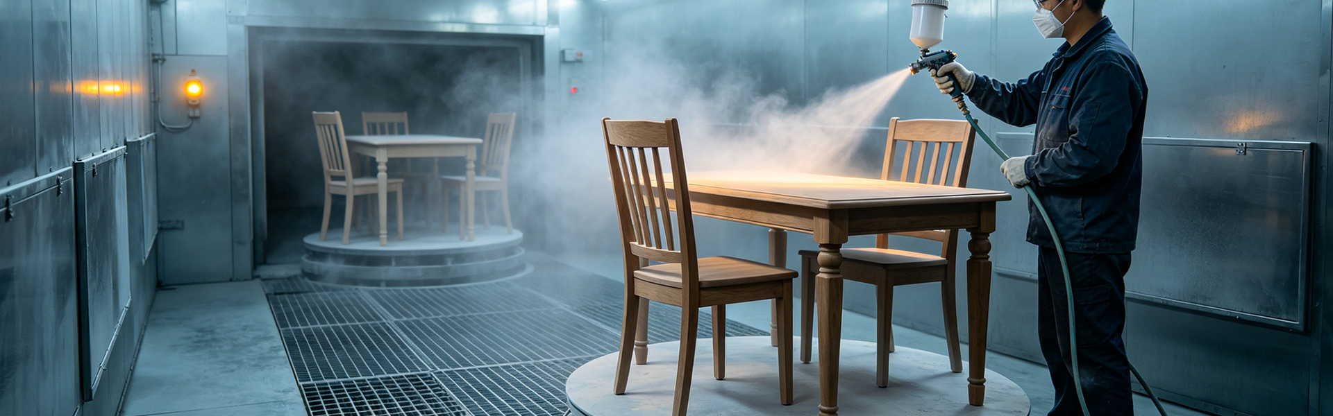 open-pore matte furniture spray cabin — matting agent thin topcoat misting