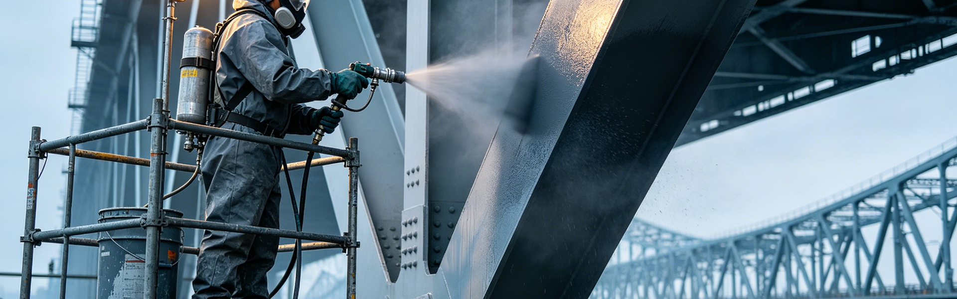 steel bridge zinc-rich primer spray — anti-corrosive pigment application