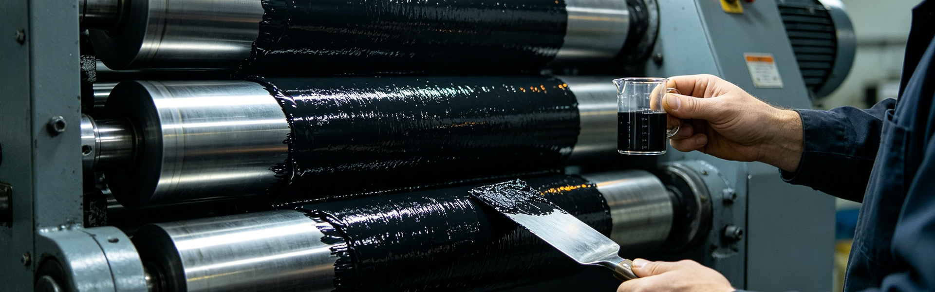 printing-ink three-roll mill — black ink with fumed-silica rheology control