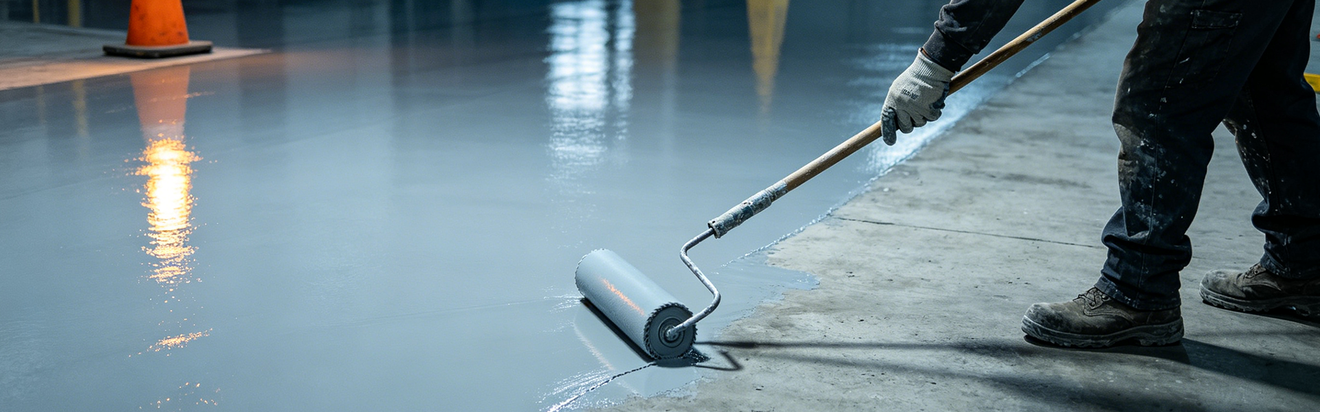industrial epoxy floor roller application — moisture vapor barrier coating