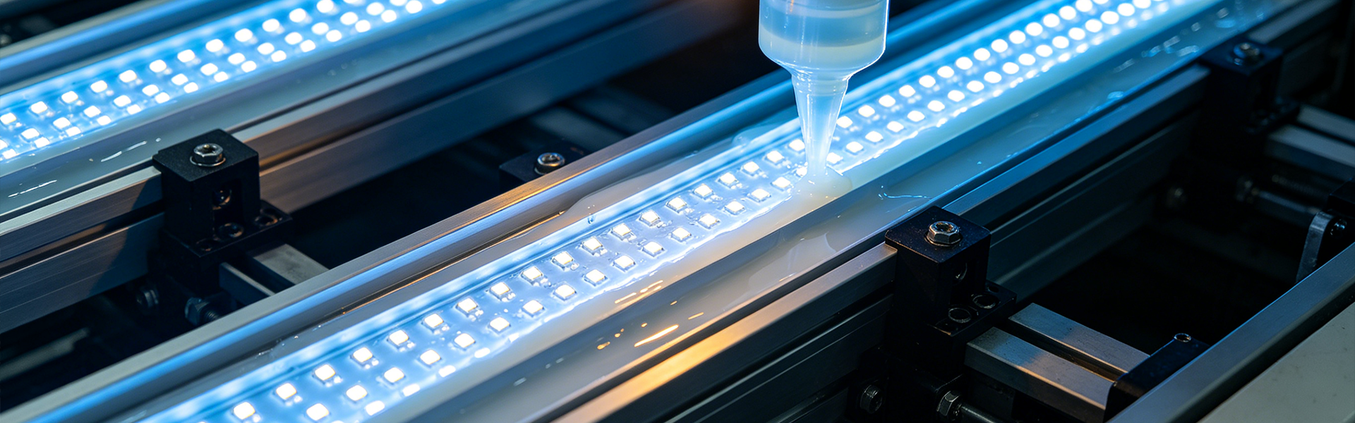 LED strip potting — addition-cure silicone gel filling SMD cavity
